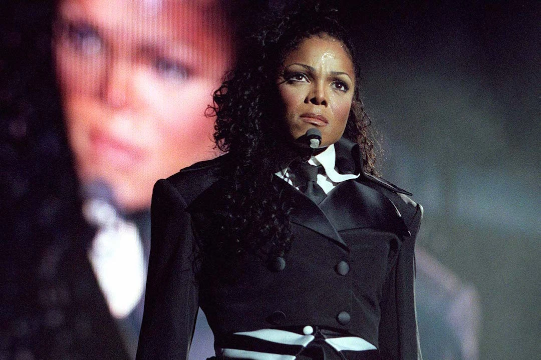 Janet Jackson pictured in front of large screen as